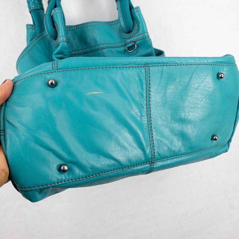 BCBG MAX AZRIA Bag Large Turquoise Bucket Hobo Satchel Tote Pockets - Picture 9 of 16